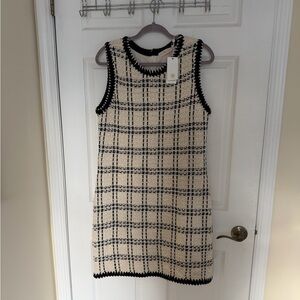 Tory Burch Cream & Black Tweed Plaid Sleeveless Dress